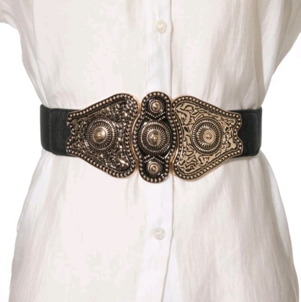 Corset Wide Waist Elastic black & gold statement Belt - Picture 13 of 13